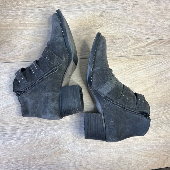 Paul Green Soho Moto Studded Triple Strap Buckle Suede Ankle Boot Booties 6.5 - Picture 5 of 11